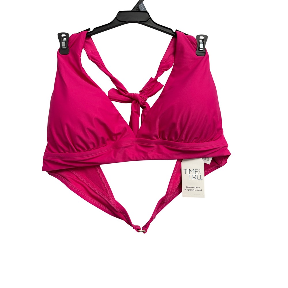 Time and Tru 3X Smokin Hot Pink Halter Bikini Swim Top Beach Resort Barbie